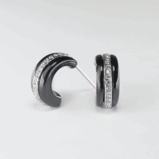 Náušnice černá keramika - bílé zlato, diamanty