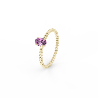 Prsten Bubbles Oval - žluté zlato, růžový safír