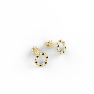 Náušnice Circle B - žluté zlato, černý diamant