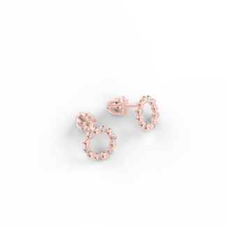 Náušnice Circle B - růžové zlato, bílý diamant