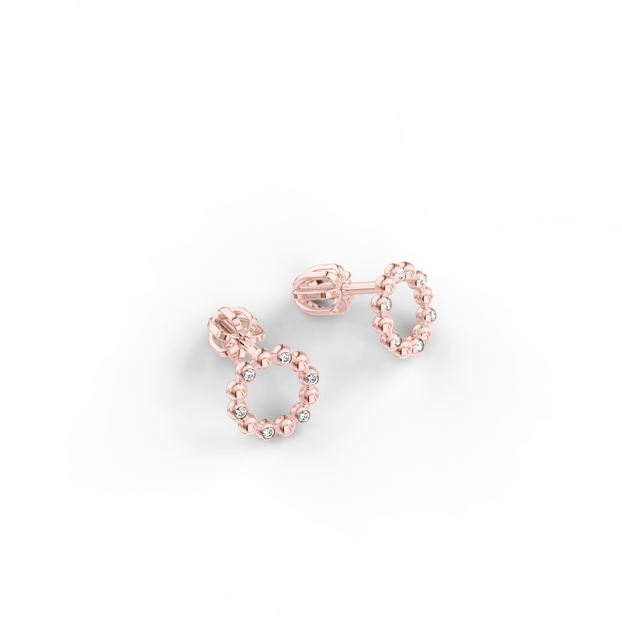 Náušnice Circle B - růžové zlato, bílý diamant