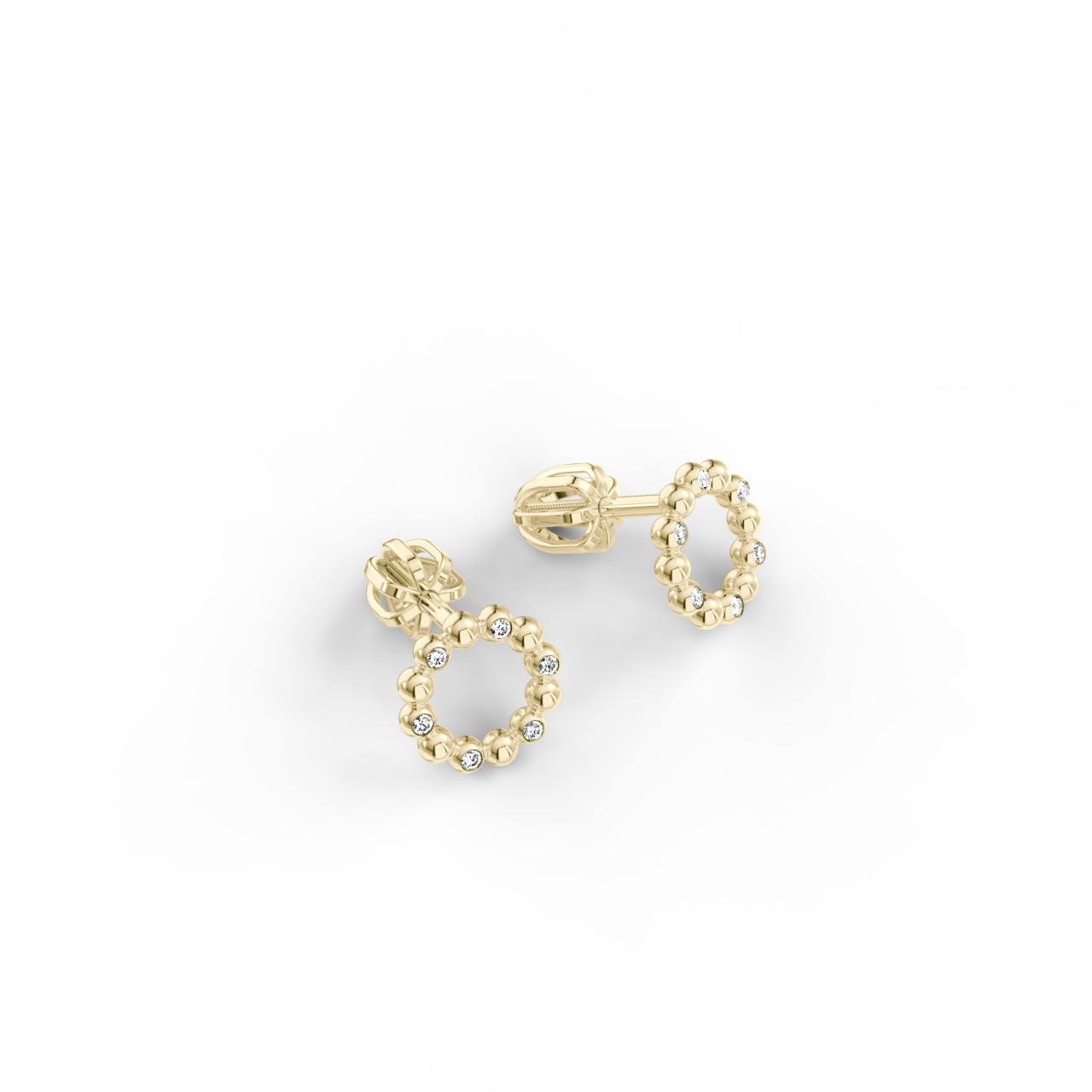 Náušnice Circle B - žluté zlato, bílý diamant