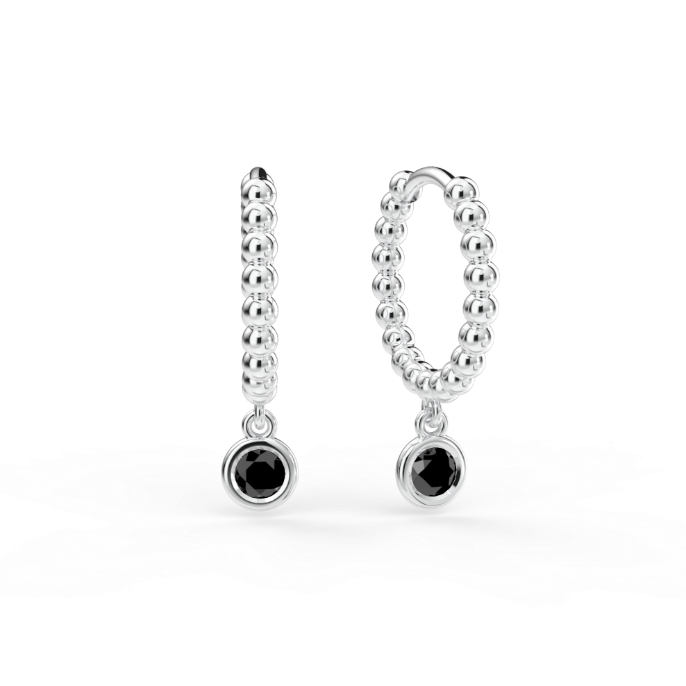 Náušnice Button B - bílé zlato, černý diamant