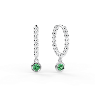 Náušnice Button B - bílé zlato, smaragd