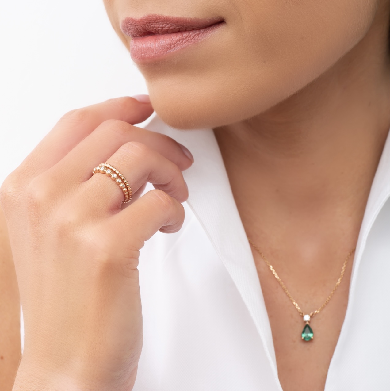 Prsten Bubbles C - růžové zlato, bílé diamanty - Obrázek 4