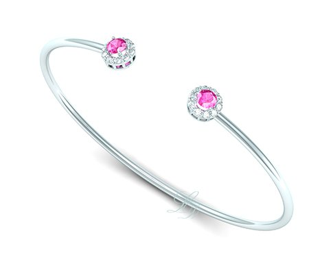 Náramek A Charlotte - bílé zlato, růžové safíry - Obrázek 2