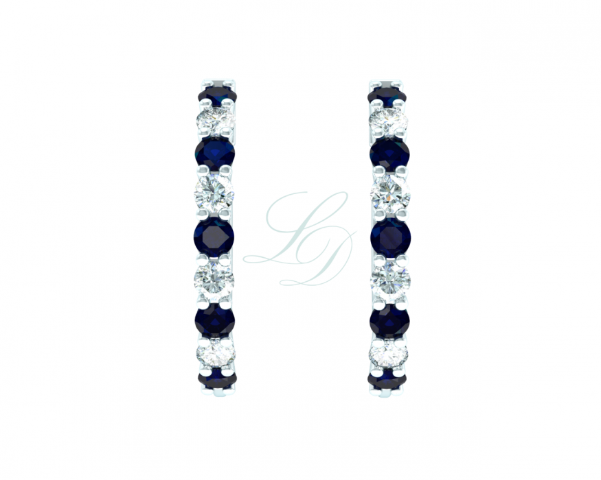 Náušnice Clementine - bílé zlato, modré safíry - Obrázek 2