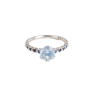 Prsten Bubbles Frozen - bílé zlato, modré safíry, slovenský opál