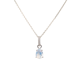 Přívěsek kapka se slovenským opálem - bíle zlato, diamanty