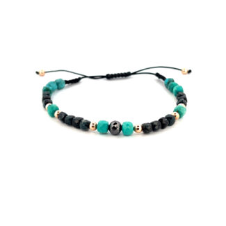 Shamballa s černým diamantem - růžové zlato, turmalín, tyrkys