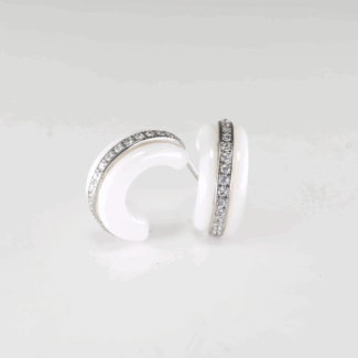 Náušnice bílá keramika - bílé zlato, diamanty