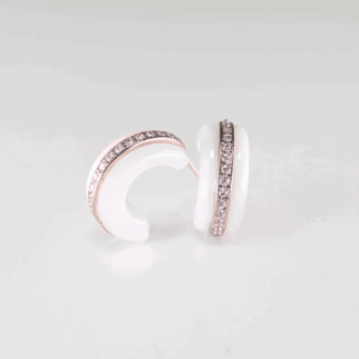 Náušnice bílá keramika - růžové zlato, diamanty