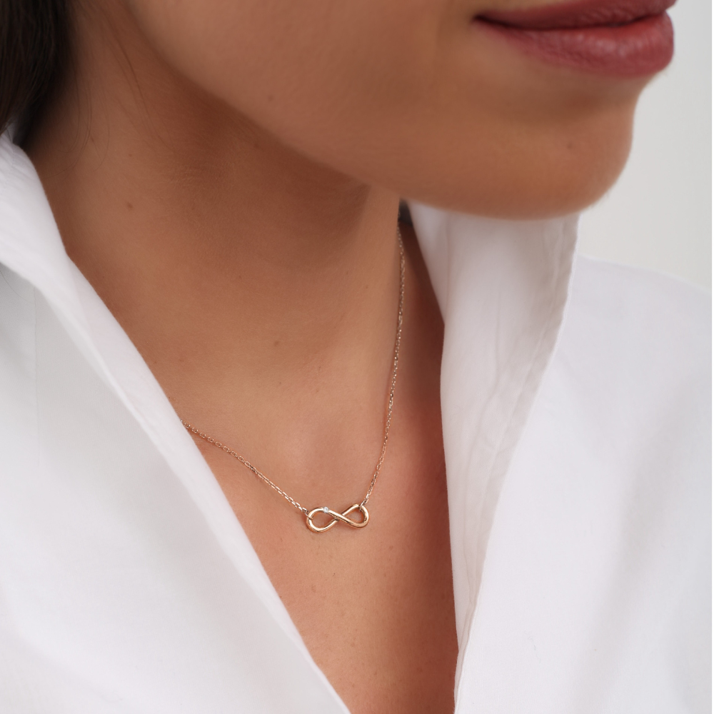 Náhrdelník Infinity - růžové zlato, diamant - Obrázek 2