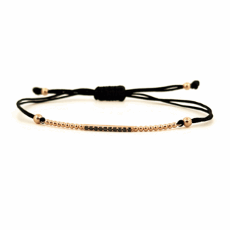 Náramek Ray na šňůrce - růžové zlato, černé diamanty