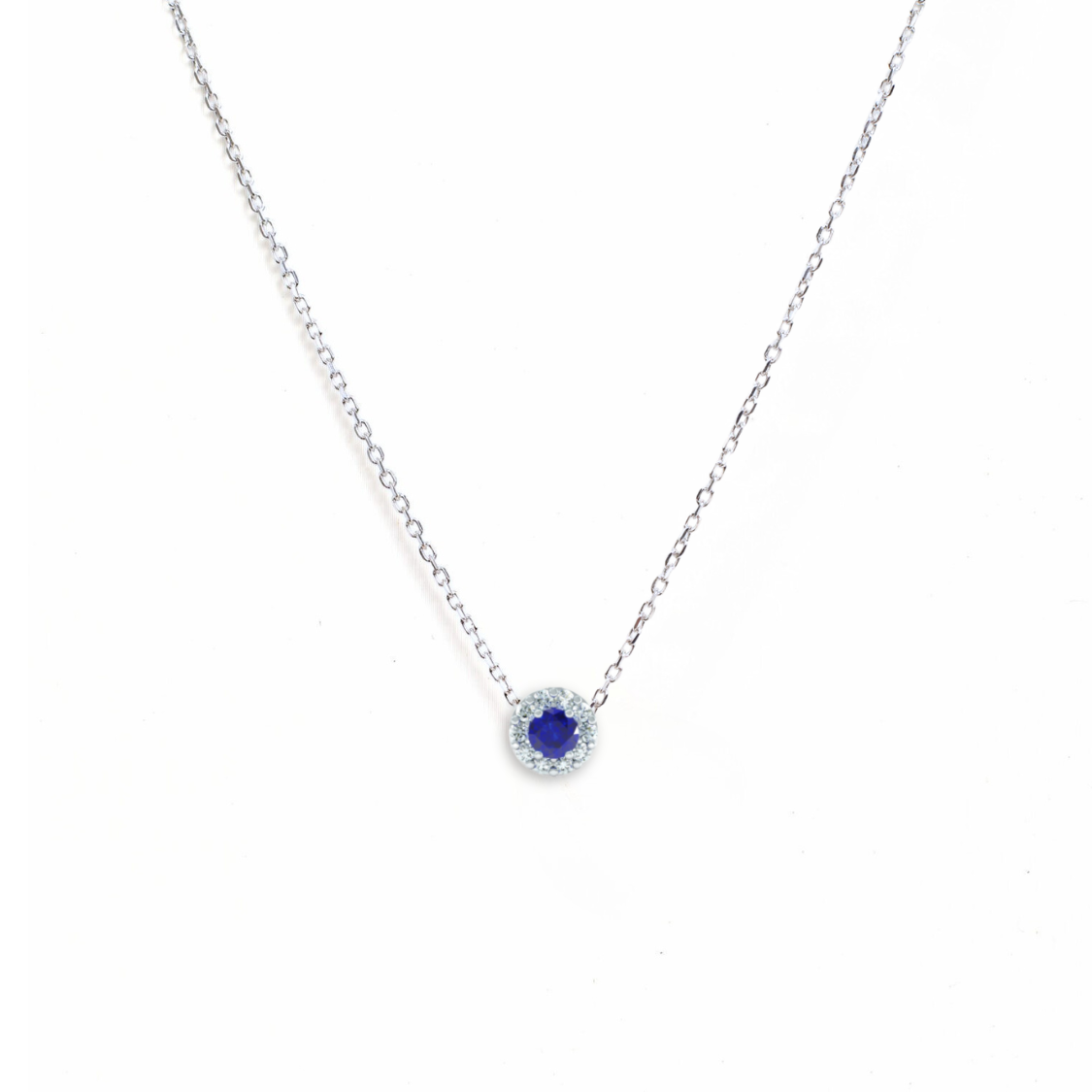 Náhrdelník Charlotte - bílé zlato, modrý safír